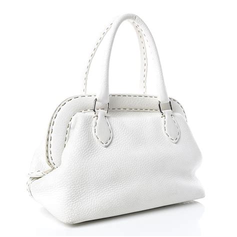 FENDI Calfskin Romano Selleria Adele 1328 Bag White